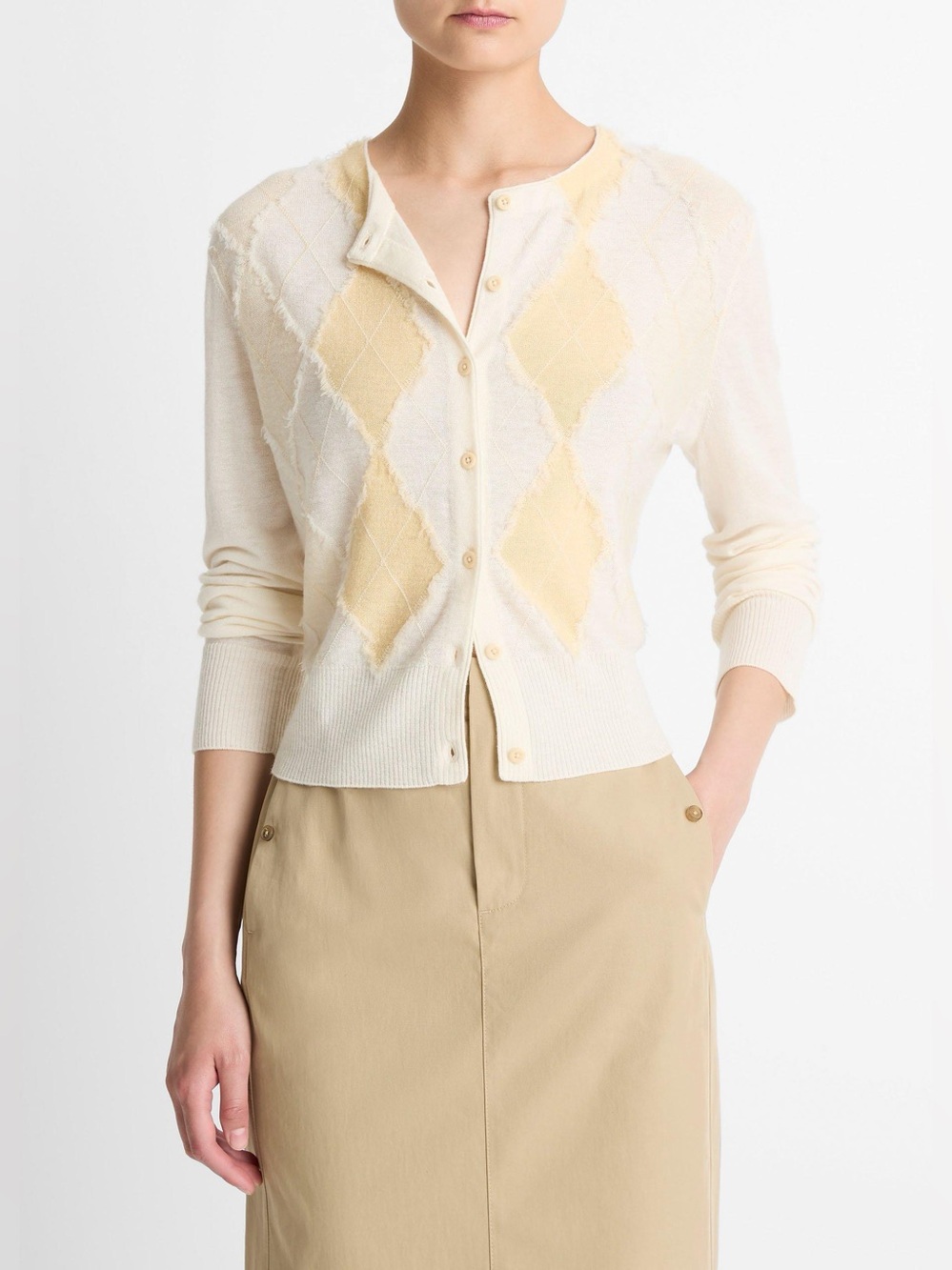 NWT $428 Vince Hand-Cut Argyle Wool-Blend Cardigan